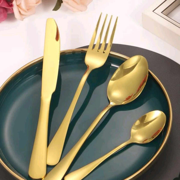 ✨ Service de Table Doré de Luxe (24 Pièces en Acier Inoxydable)