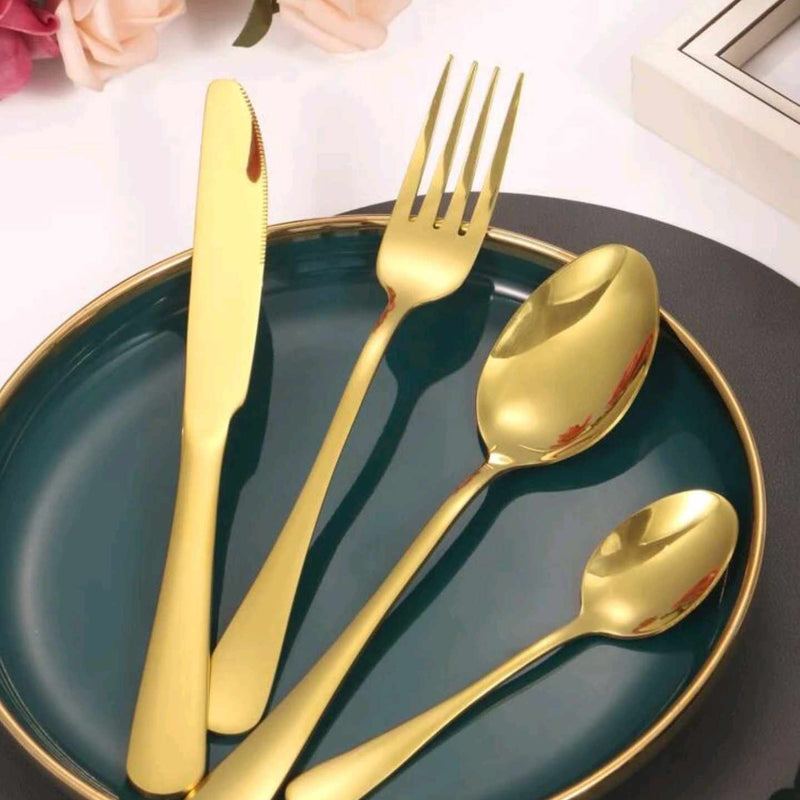 ✨ Service de Table Doré de Luxe (24 Pièces en Acier Inoxydable)