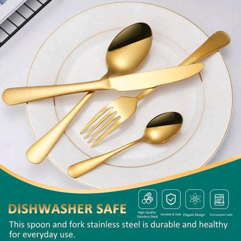 ✨ Service de Table Doré de Luxe (24 Pièces en Acier Inoxydable)