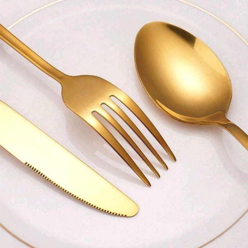 ✨ Service de Table Doré de Luxe (24 Pièces en Acier Inoxydable)