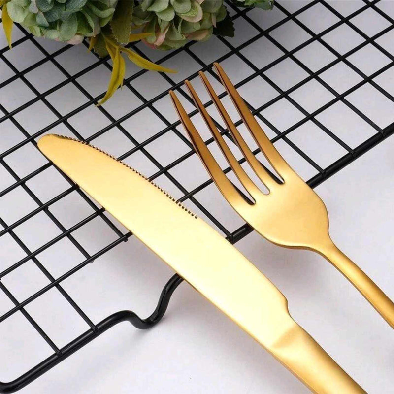 ✨ Service de Table Doré de Luxe (24 Pièces en Acier Inoxydable)