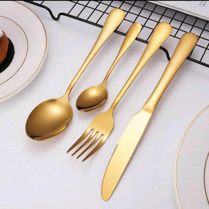 ✨ Service de Table Doré de Luxe (24 Pièces en Acier Inoxydable)