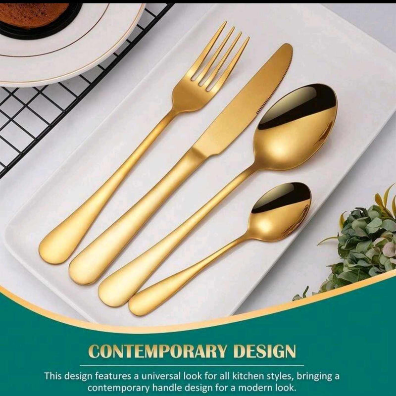 ✨ Service de Table Doré de Luxe (24 Pièces en Acier Inoxydable)