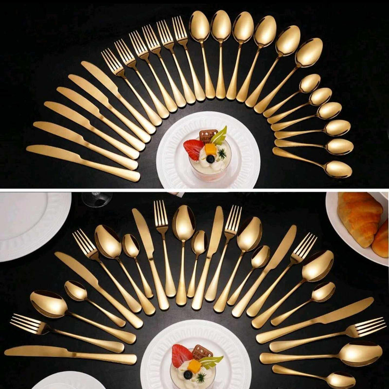 ✨ Service de Table Doré de Luxe (24 Pièces en Acier Inoxydable)