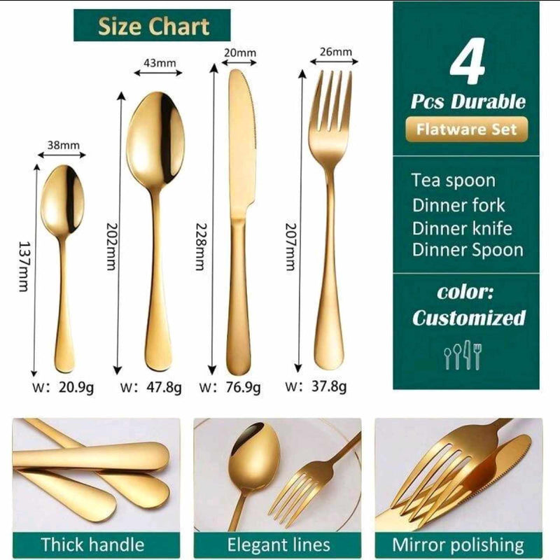 ✨ Service de Table Doré de Luxe (24 Pièces en Acier Inoxydable)