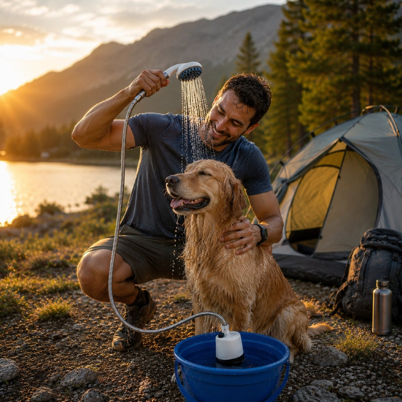 Douche Portable Rechargeable USB ☀️🚿 (Camping, Plage & Plein Air – Jet Puissant Autonome)