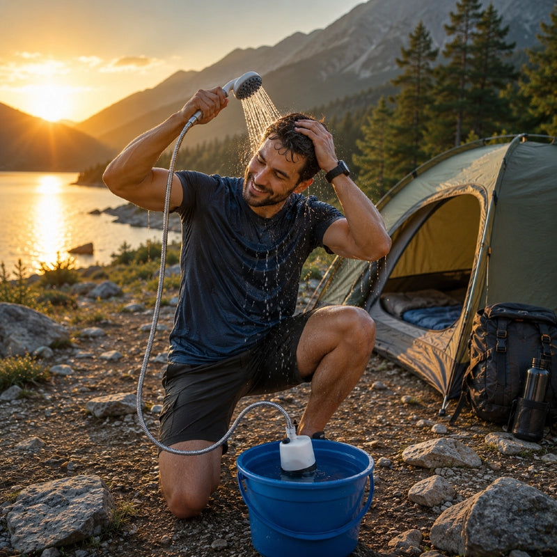 Douche Portable Rechargeable USB ☀️🚿 (Camping, Plage & Plein Air – Jet Puissant Autonome)