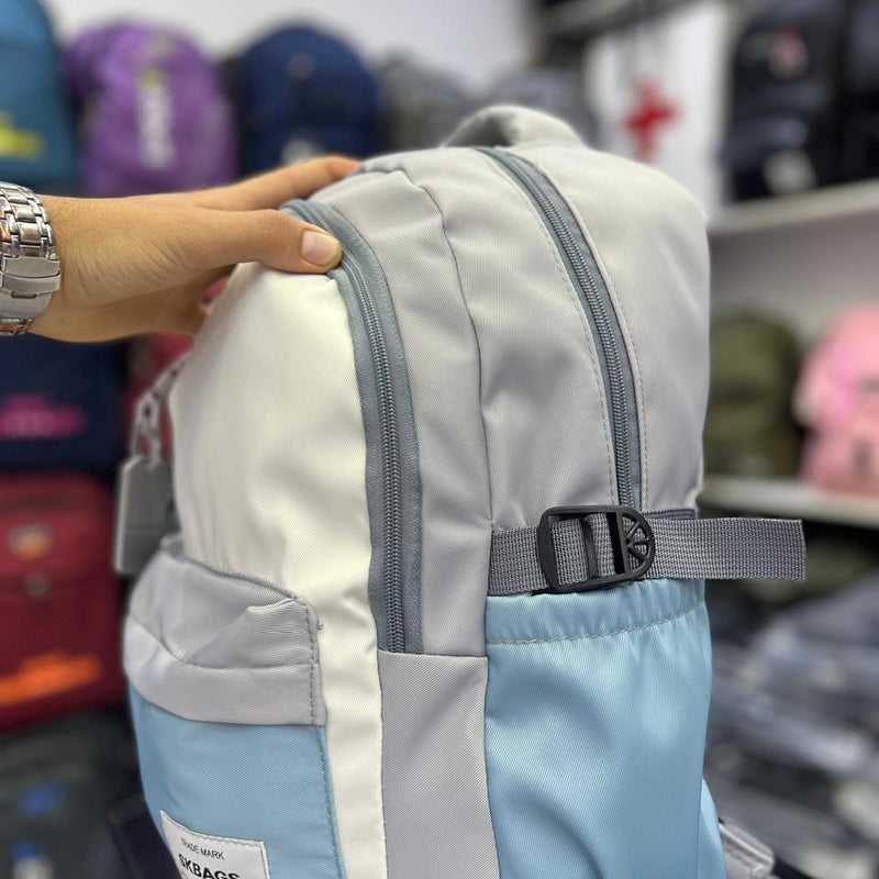 Sac à Dos SKBAGS Multi-Poches Imperméable (Bleu/Blanc) 🎒✨ (Design Moderne & Résistant)