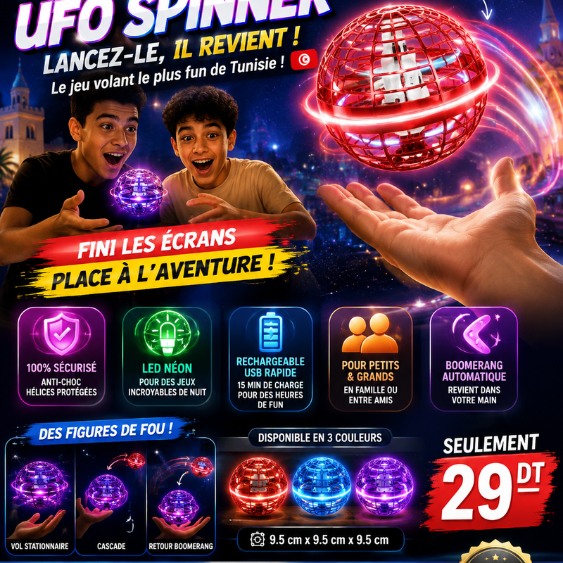 FlyNova UFO Spinner Volant Intelligent 🛸 (Bumerang & Cascades LED)